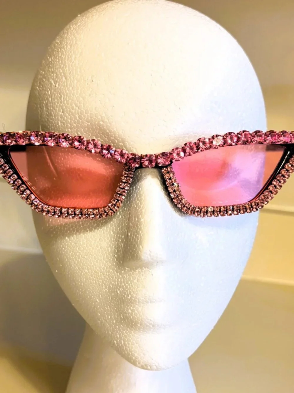 Vintage 1950s MCM Black Cat Eye Sunglasses w/ Pink Starburst & Rhinestone Design